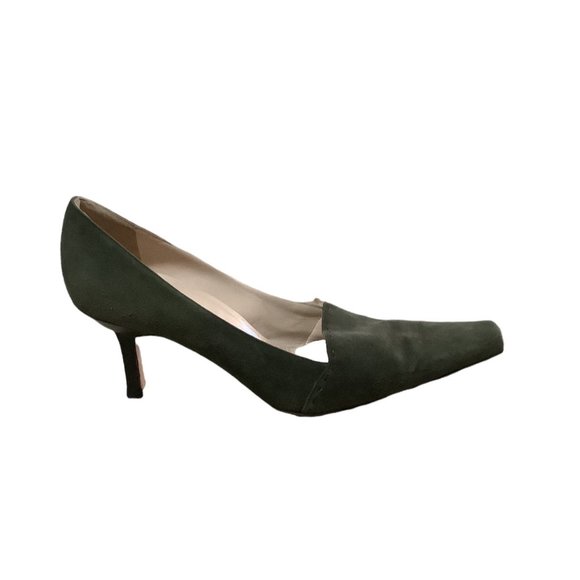 Manolo Blahnik Authentic Green Pointy Suede Heels Sz 37 - Picture 1 of 16